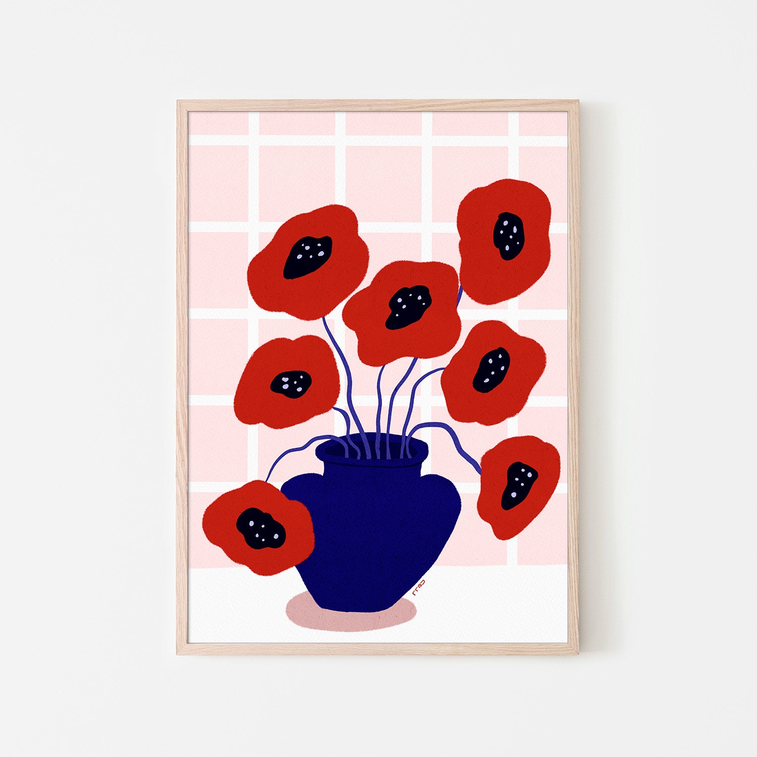 wall-art-print-canvas-poster-framed-Red Poppies In a Vase Illustration-6