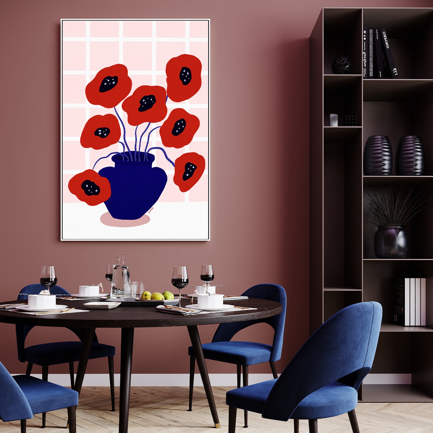 wall-art-print-canvas-poster-framed-Red Poppies In a Vase Illustration-9
