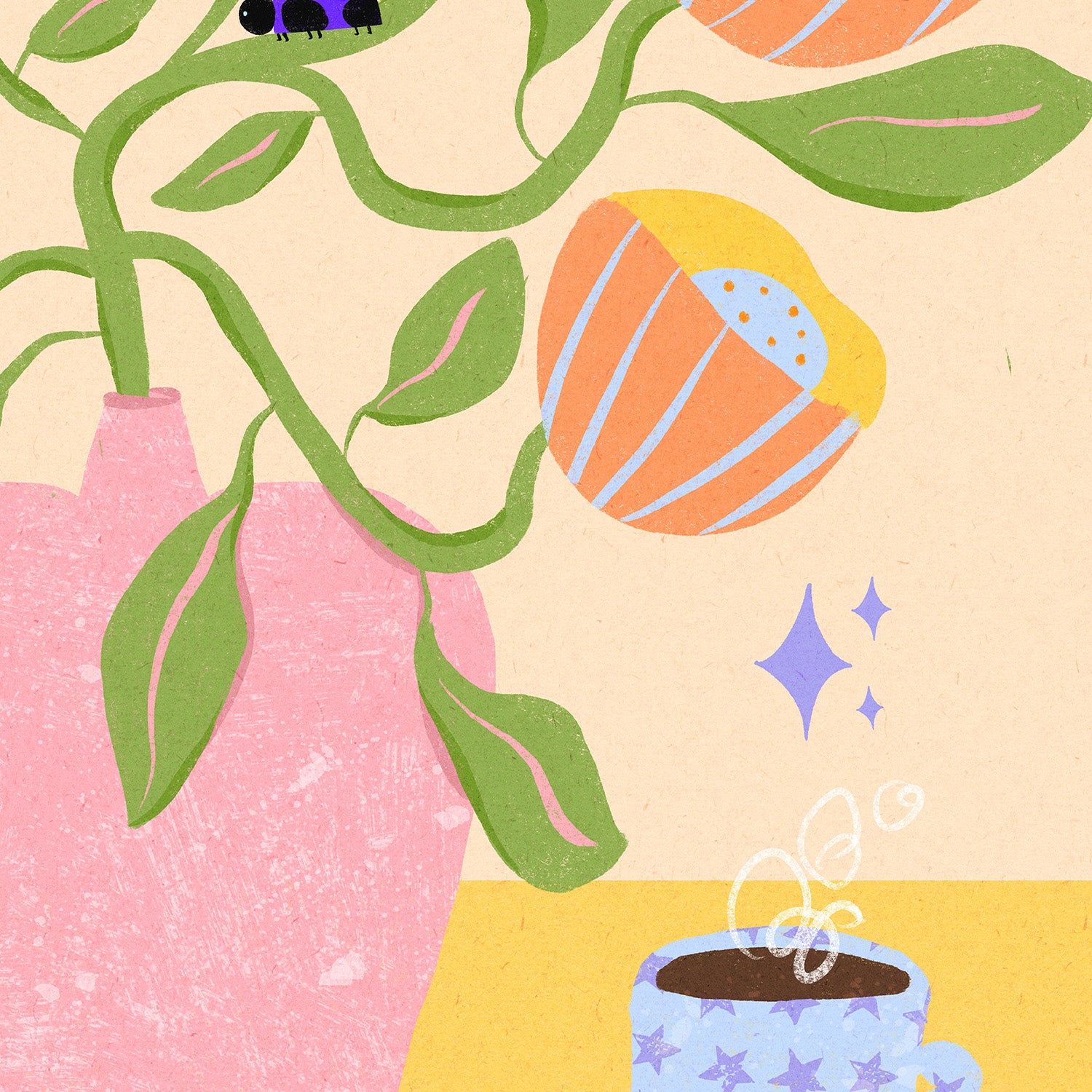 wall-art-print-canvas-poster-framed-Retro Bell Flowers in a Vase Illustration-11