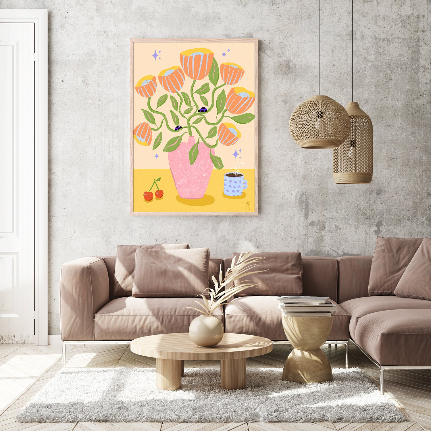 wall-art-print-canvas-poster-framed-Retro Bell Flowers in a Vase Illustration-8