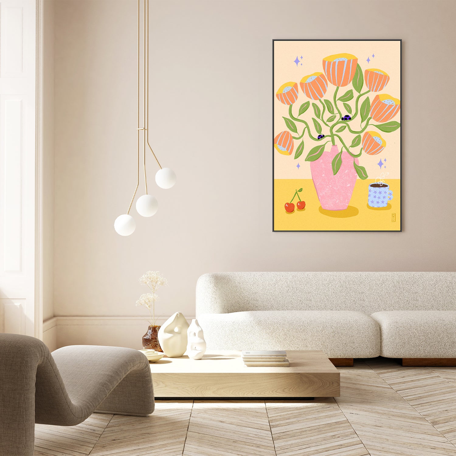 wall-art-print-canvas-poster-framed-Retro Bell Flowers in a Vase Illustration-9