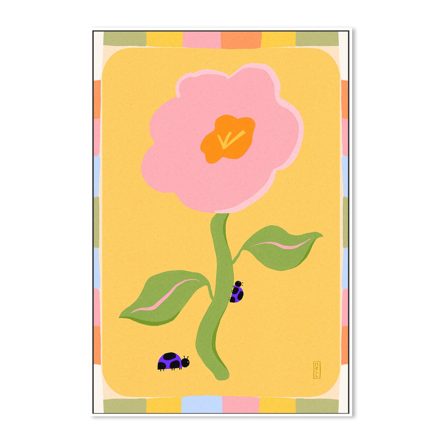 wall-art-print-canvas-poster-framed-Retro Floral Daisy with Ladybirds-5