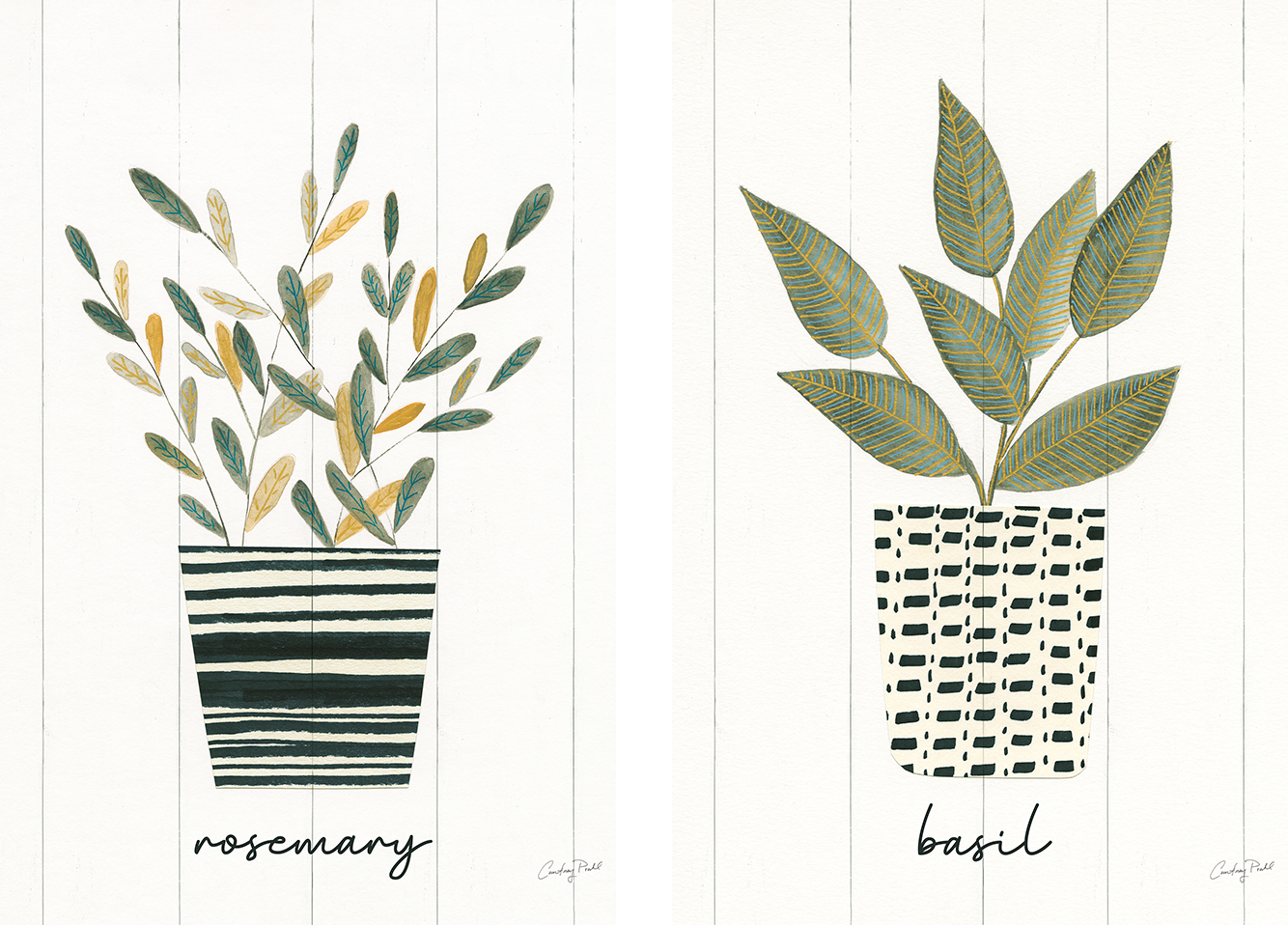 wall-art-print-canvas-poster-framed-Rosemary Herb Garden Style A & Basil Herb Garden Style B, Set Of 2 , By Courtney Prahl-1