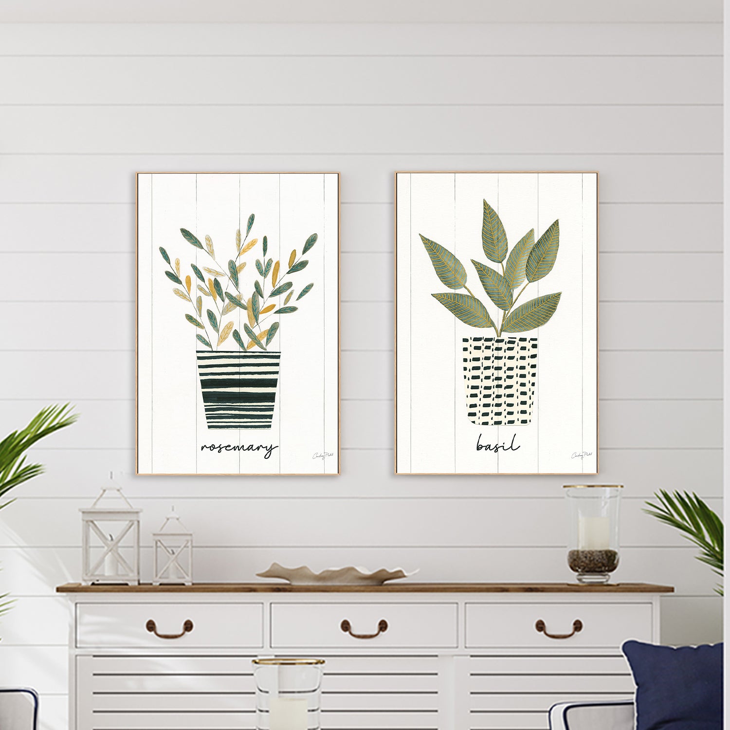 wall-art-print-canvas-poster-framed-Rosemary Herb Garden Style A & Basil Herb Garden Style B, Set Of 2 , By Courtney Prahl-2