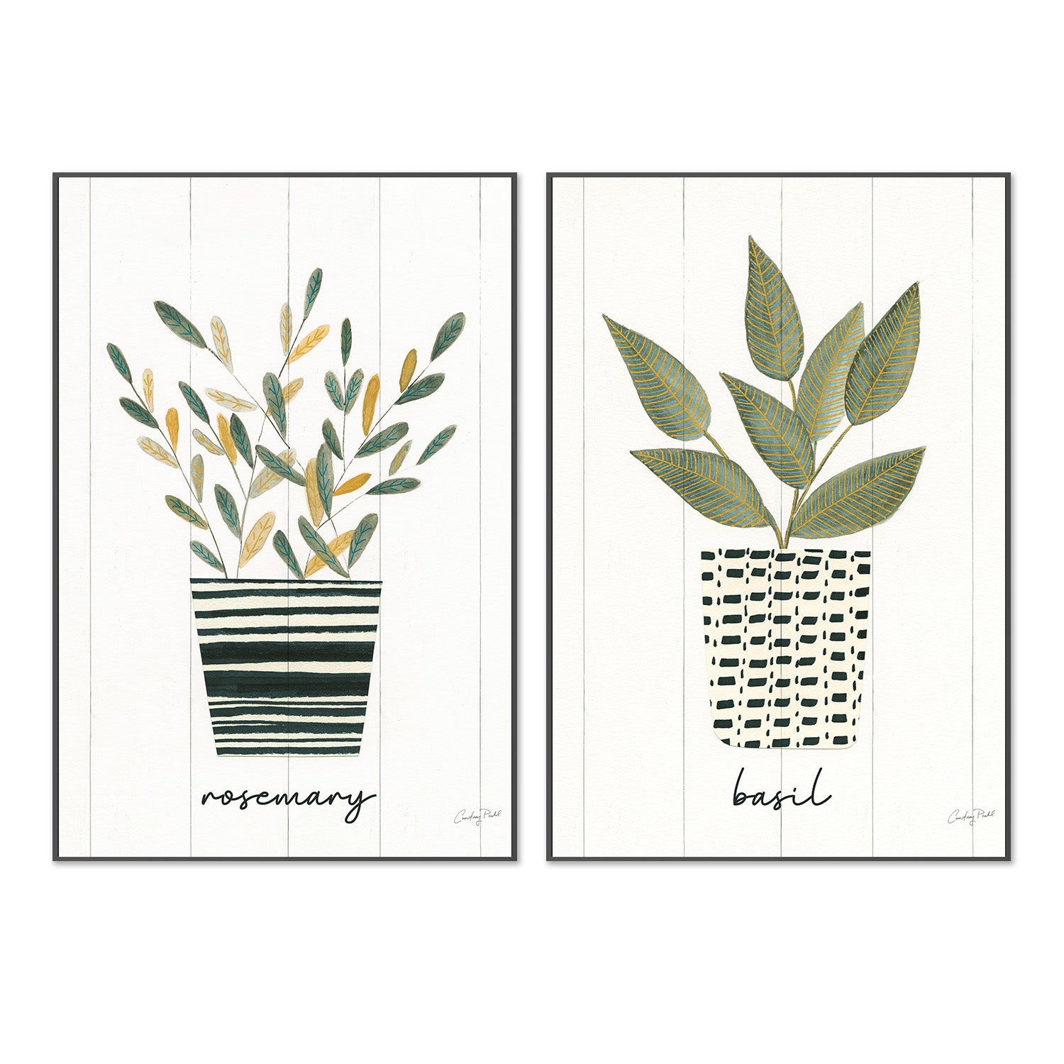 wall-art-print-canvas-poster-framed-Rosemary Herb Garden Style A & Basil Herb Garden Style B, Set Of 2 , By Courtney Prahl-3
