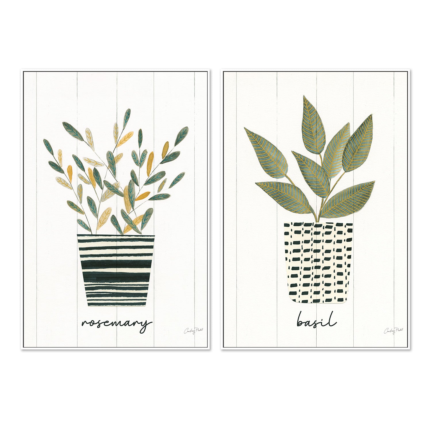 wall-art-print-canvas-poster-framed-Rosemary Herb Garden Style A & Basil Herb Garden Style B, Set Of 2 , By Courtney Prahl-5