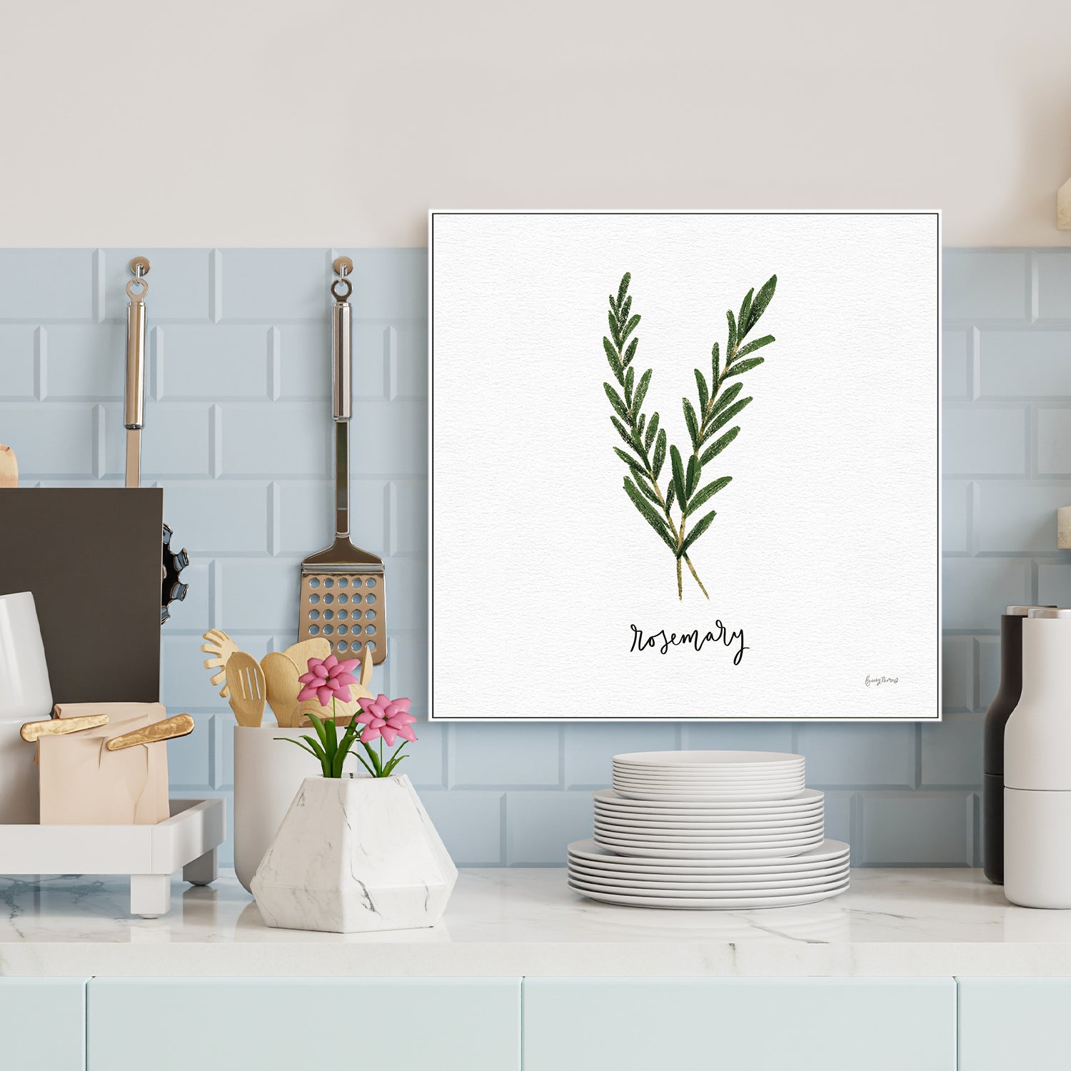 wall-art-print-canvas-poster-framed-Rosemary Herbs White, Style B , By Becky Thorns-2