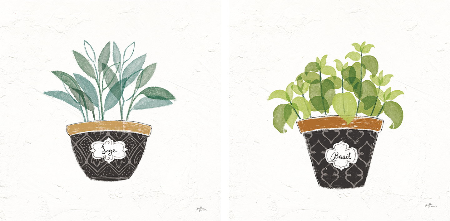 wall-art-print-canvas-poster-framed-Sage Fine Herbs Style A & Basil Fine Herbs Style B, Set Of 2 , By Janelle Penner-1