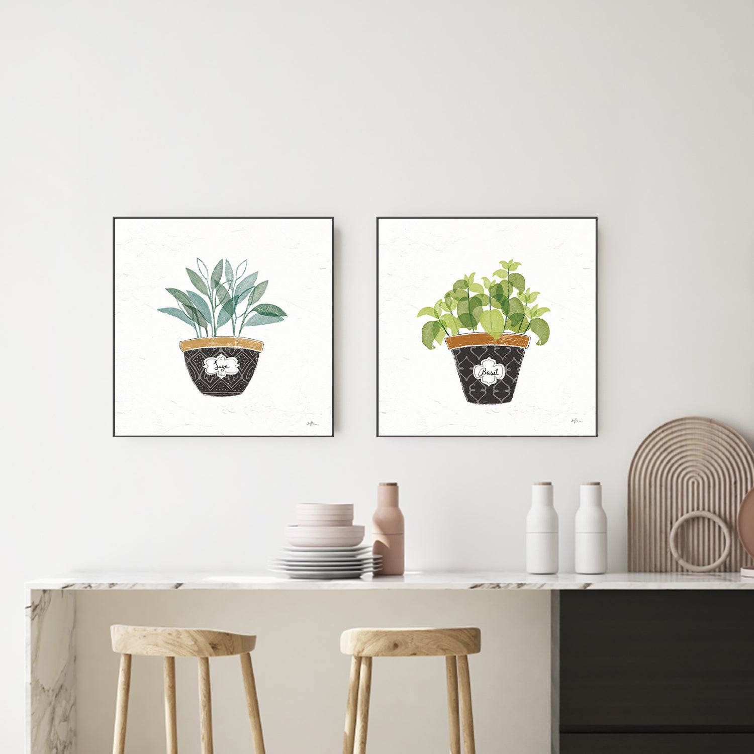 wall-art-print-canvas-poster-framed-Sage Fine Herbs Style A & Basil Fine Herbs Style B, Set Of 2 , By Janelle Penner-2