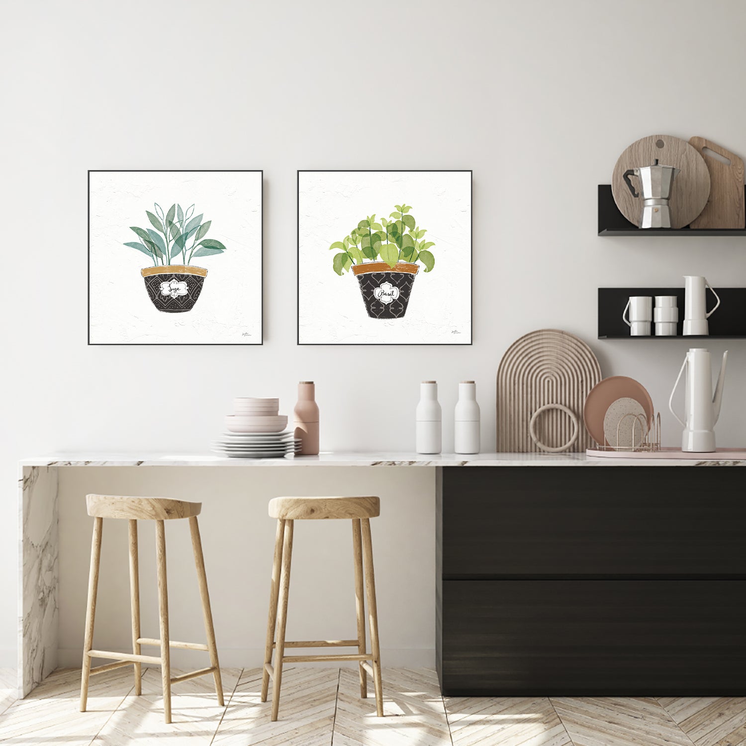 wall-art-print-canvas-poster-framed-Sage Fine Herbs Style A & Basil Fine Herbs Style B, Set Of 2 , By Janelle Penner-7