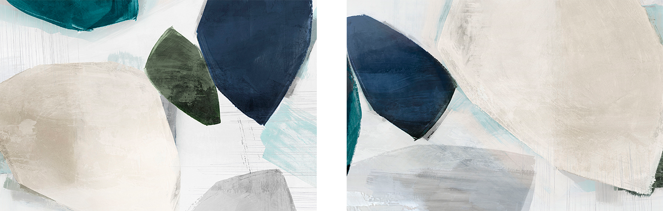 wall-art-print-canvas-poster-framed-Shapes of Blue Blobs, Style A & B, Set Of 2-1