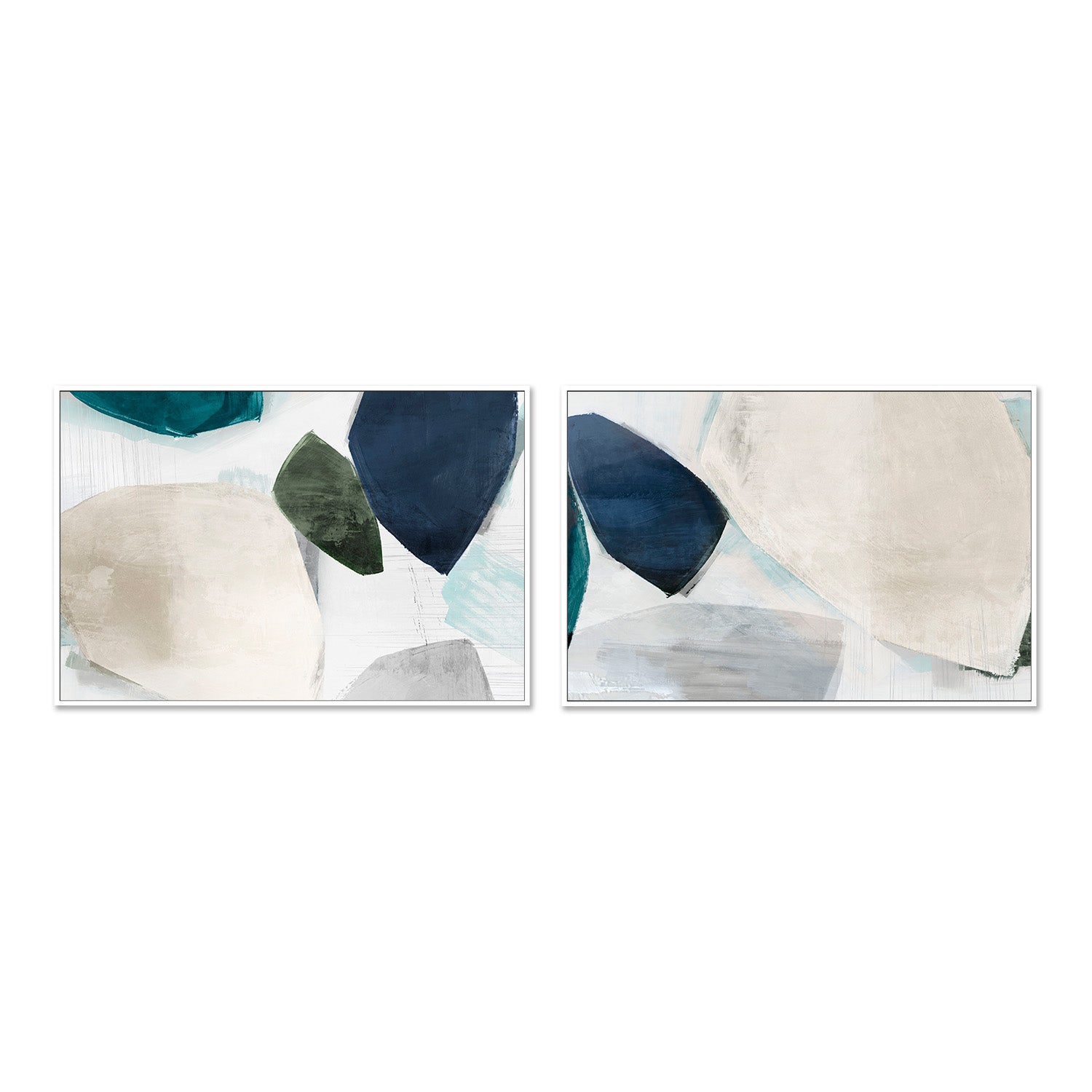 wall-art-print-canvas-poster-framed-Shapes of Blue Blobs, Style A & B, Set Of 2-5