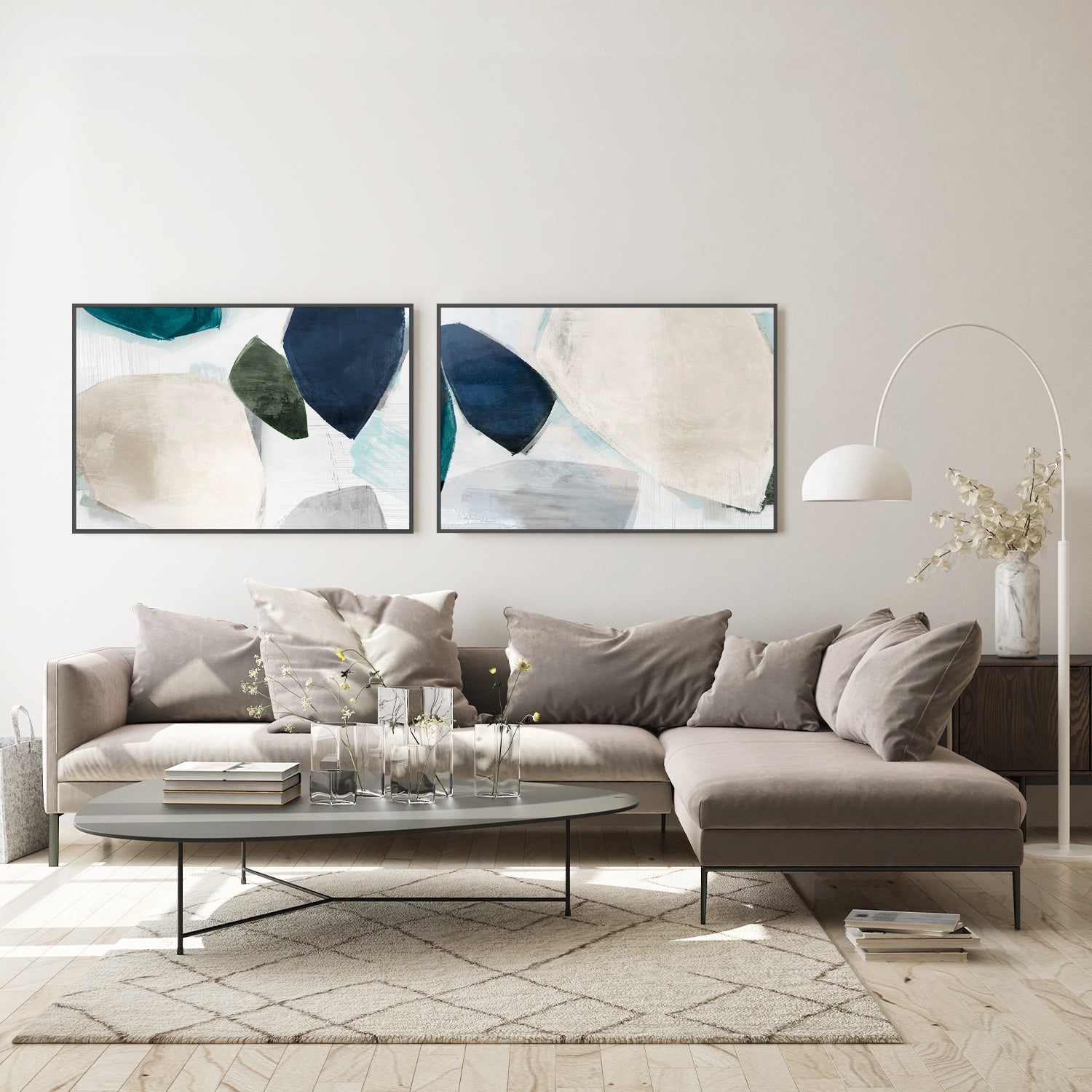 wall-art-print-canvas-poster-framed-Shapes of Blue Blobs, Style A & B, Set Of 2-7