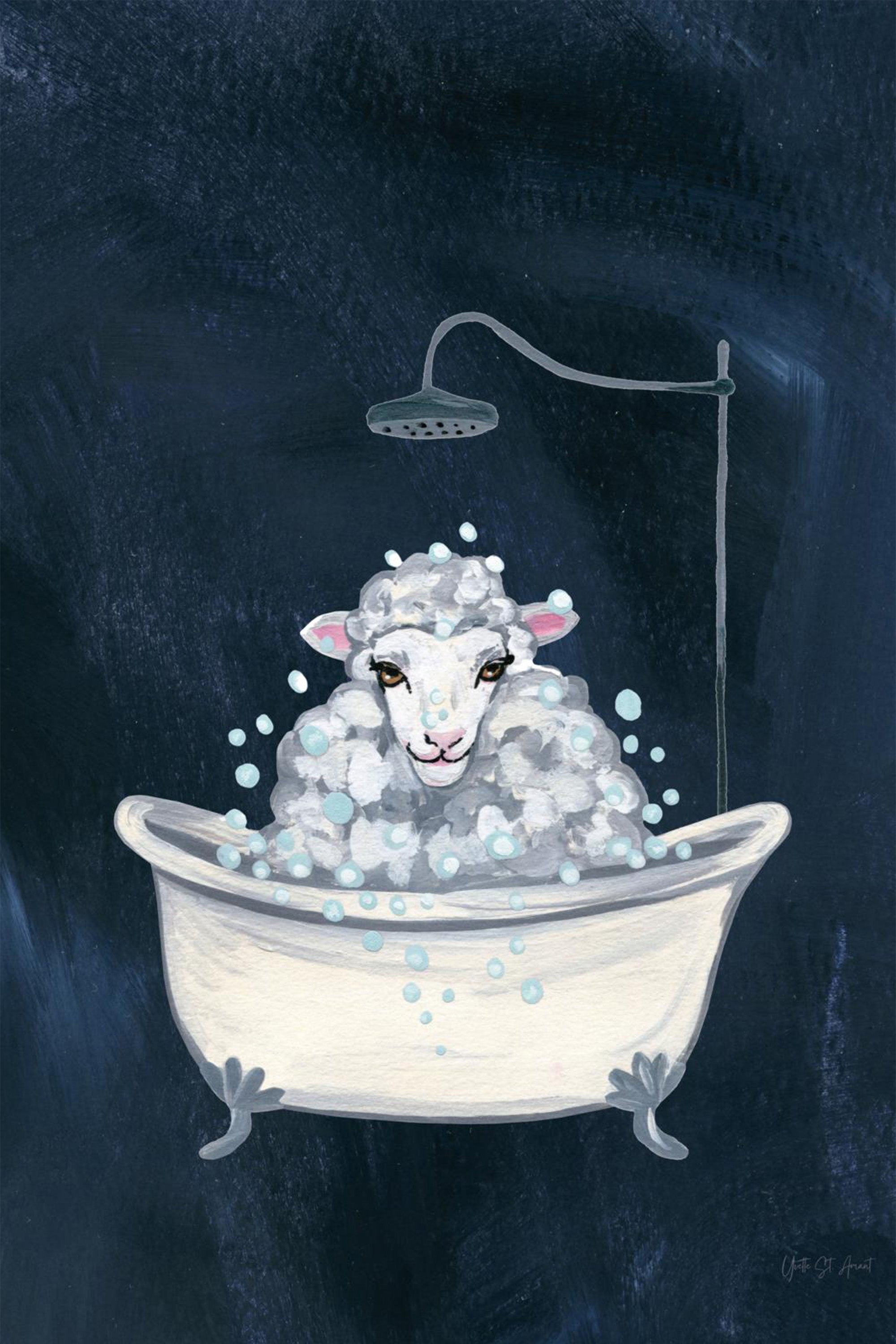 wall-art-print-canvas-poster-framed-Sheep in Tub and Suds Texture Dark-1