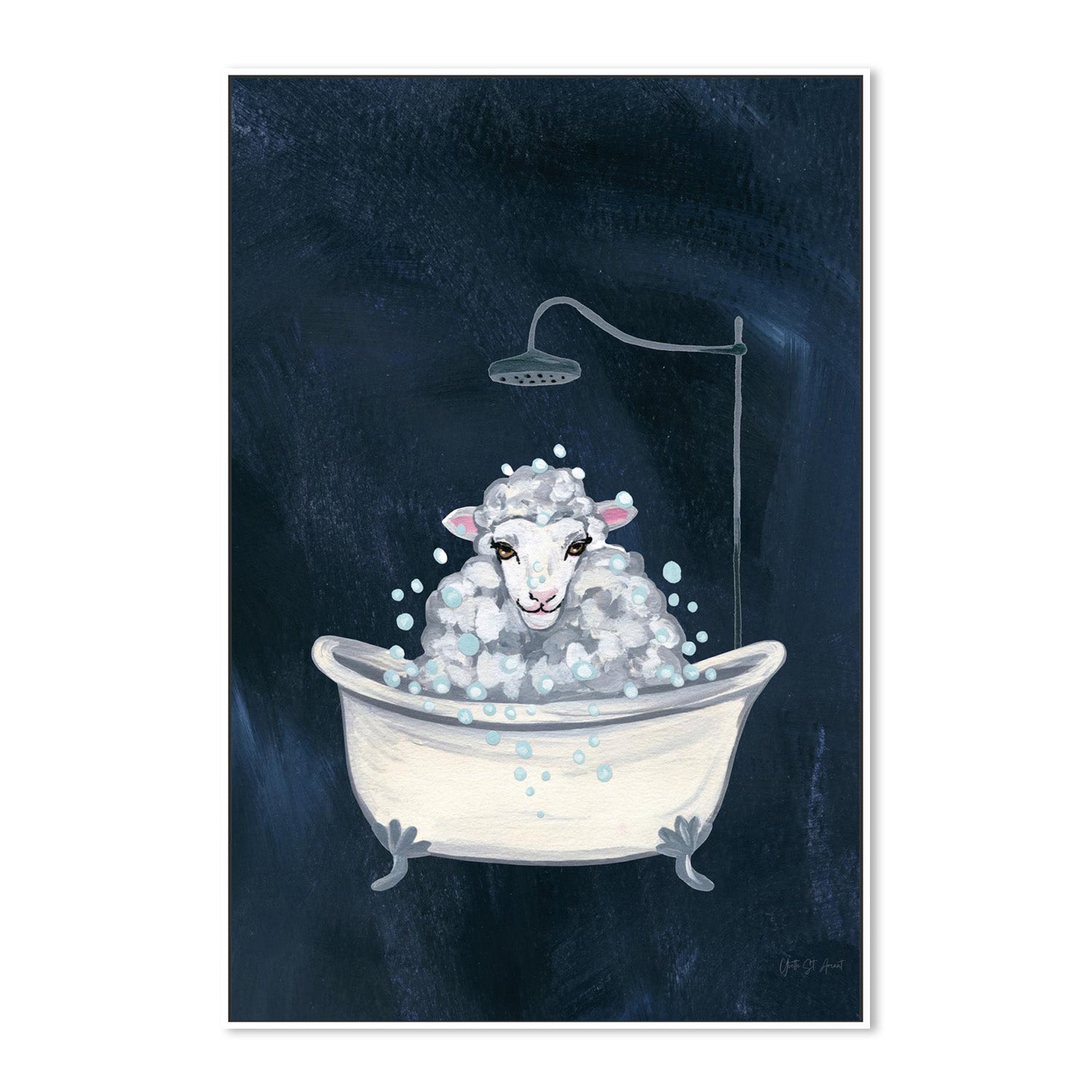 wall-art-print-canvas-poster-framed-Sheep in Tub and Suds Texture Dark-5