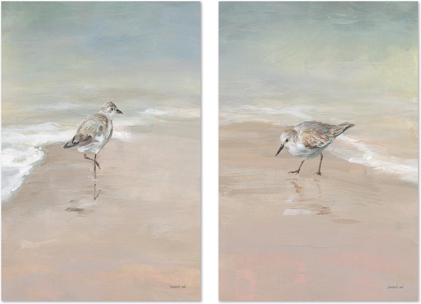 wall-art-print-canvas-poster-framed-Shorebird On The Sand, Style A & B, Set Of 2 , By Danhui Nai-GIOIA-WALL-ART