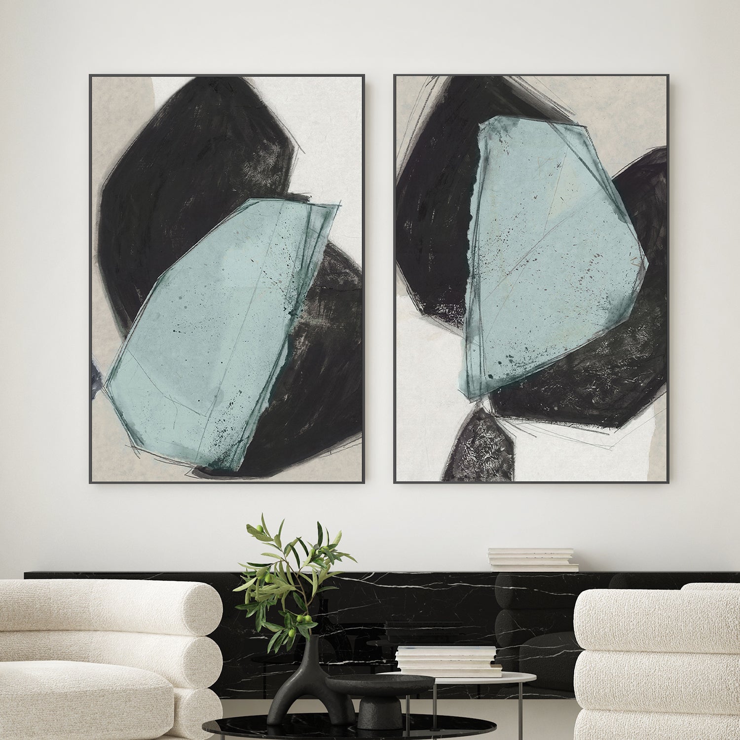 wall-art-print-canvas-poster-framed-Simply Shapes, Style A & B, Set Of 2-2