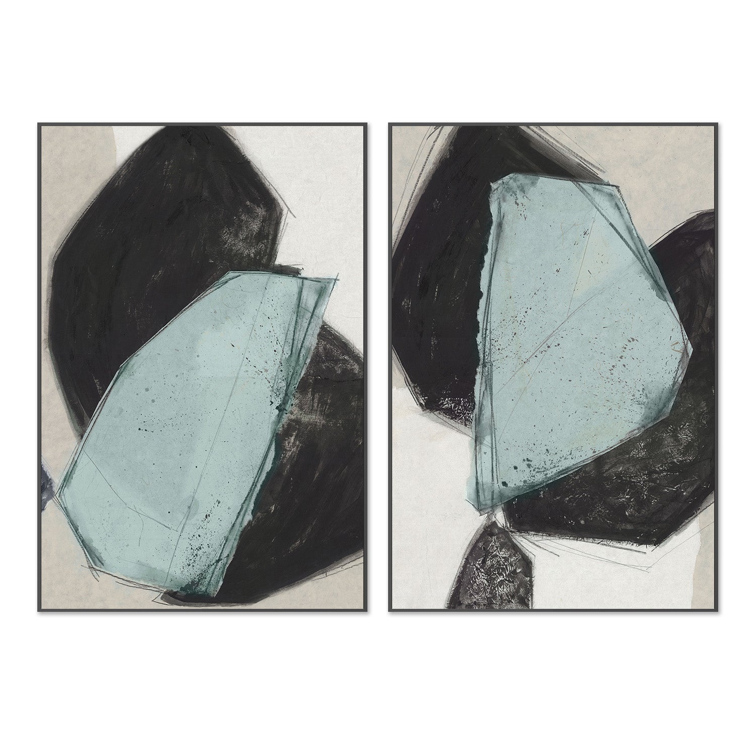 wall-art-print-canvas-poster-framed-Simply Shapes, Style A & B, Set Of 2-3