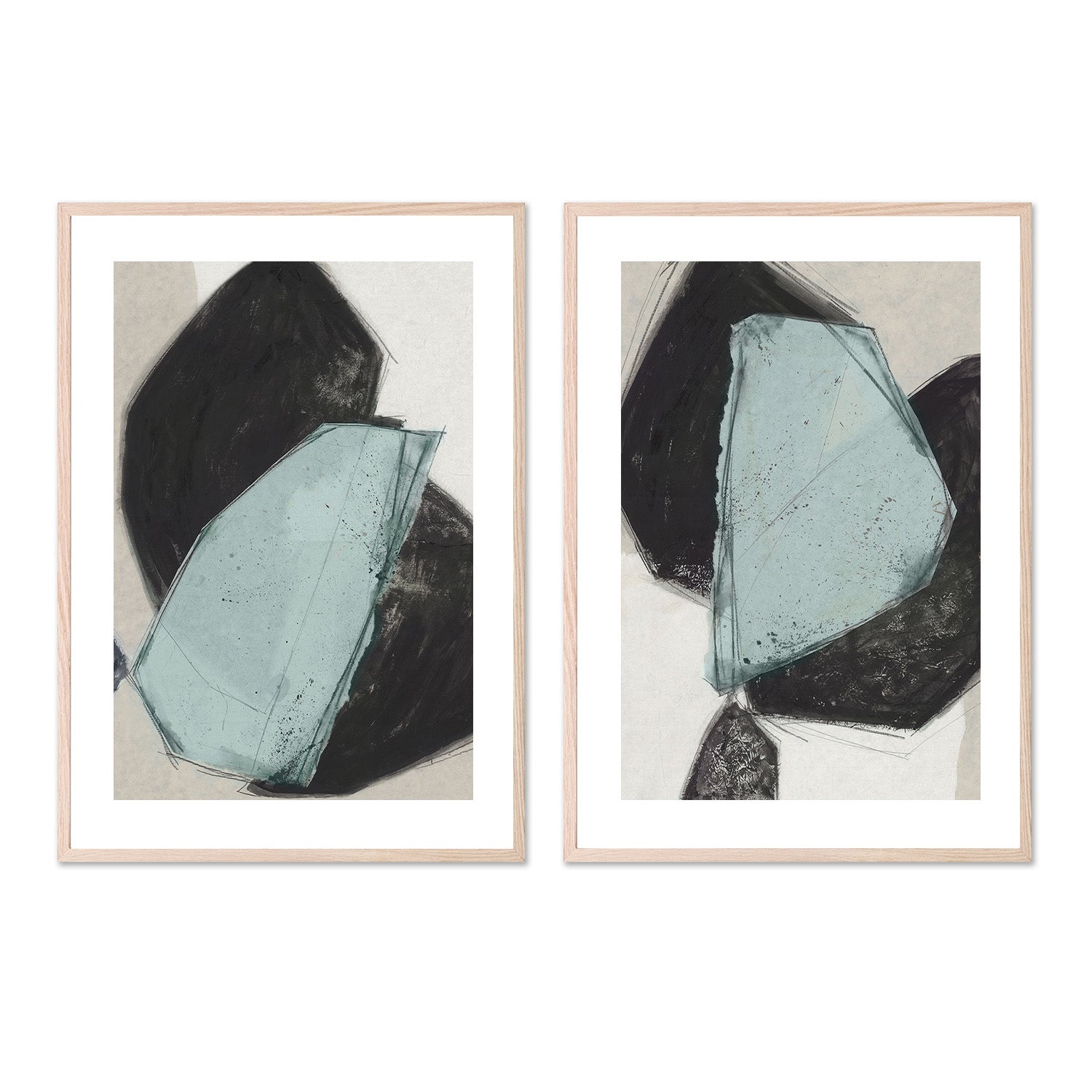 wall-art-print-canvas-poster-framed-Simply Shapes, Style A & B, Set Of 2-6