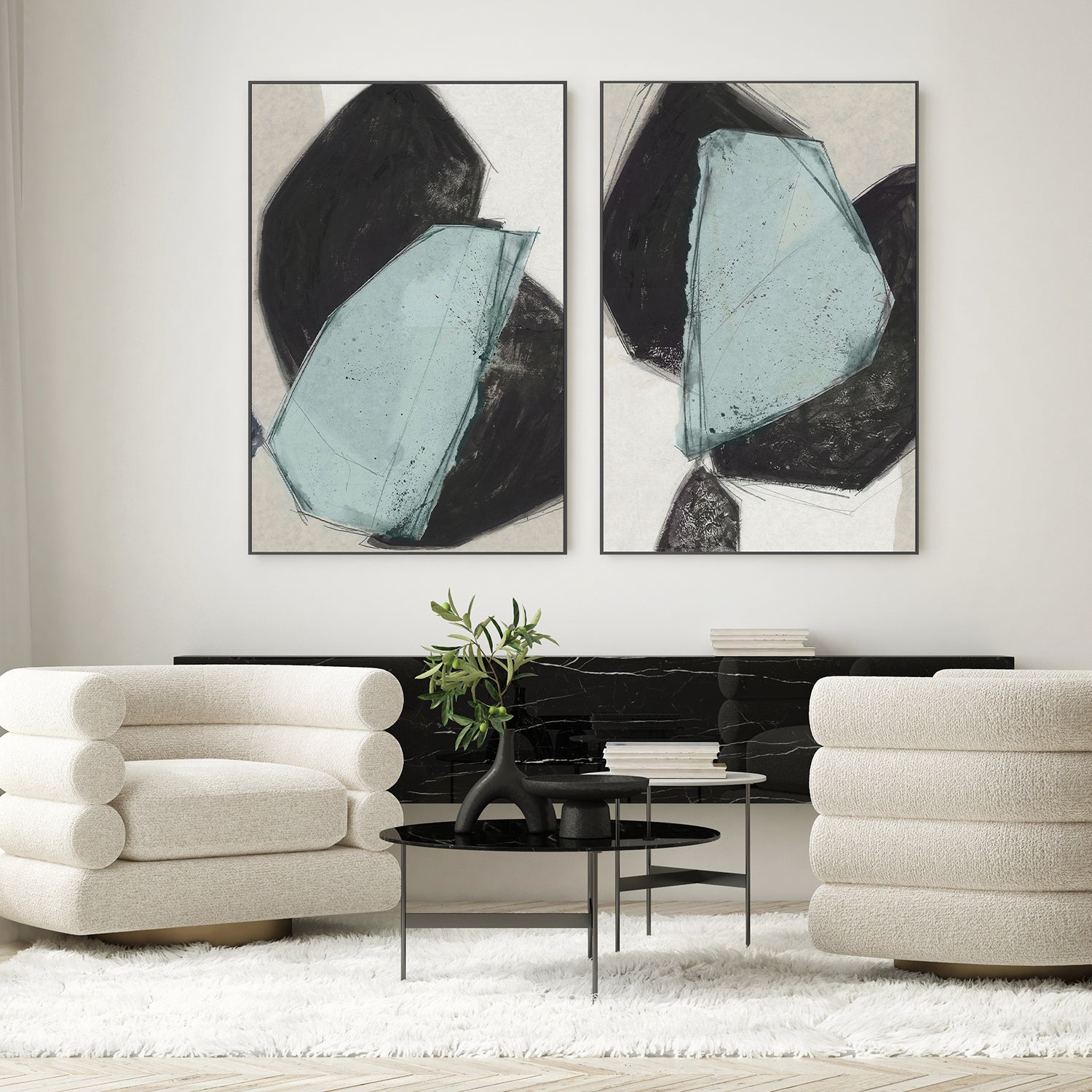 wall-art-print-canvas-poster-framed-Simply Shapes, Style A & B, Set Of 2-7