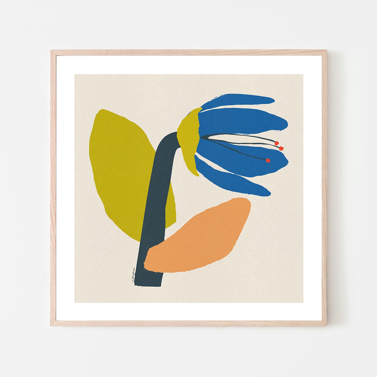 wall-art-print-canvas-poster-framed-Single Blue Flower With Cream Leaf-6