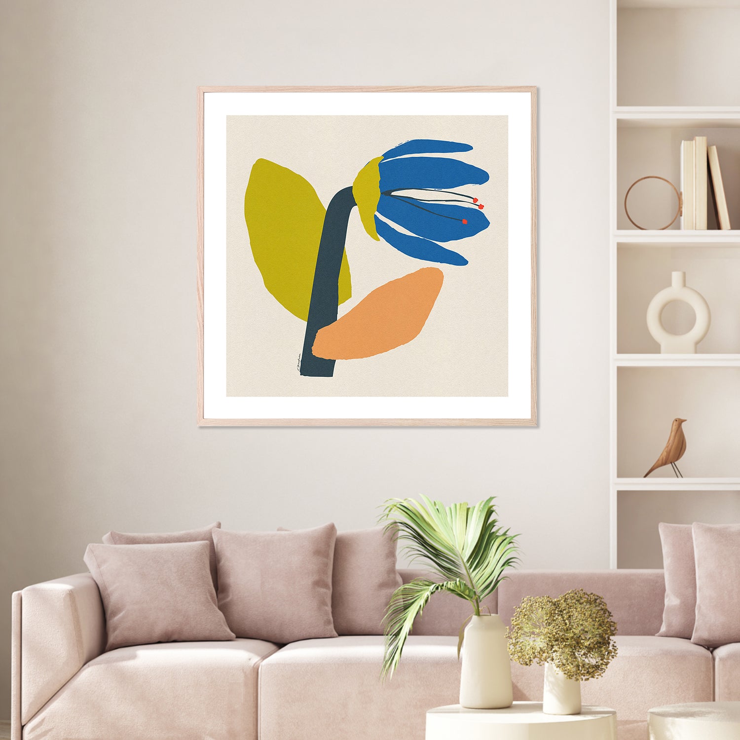 wall-art-print-canvas-poster-framed-Single Blue Flower With Cream Leaf-8