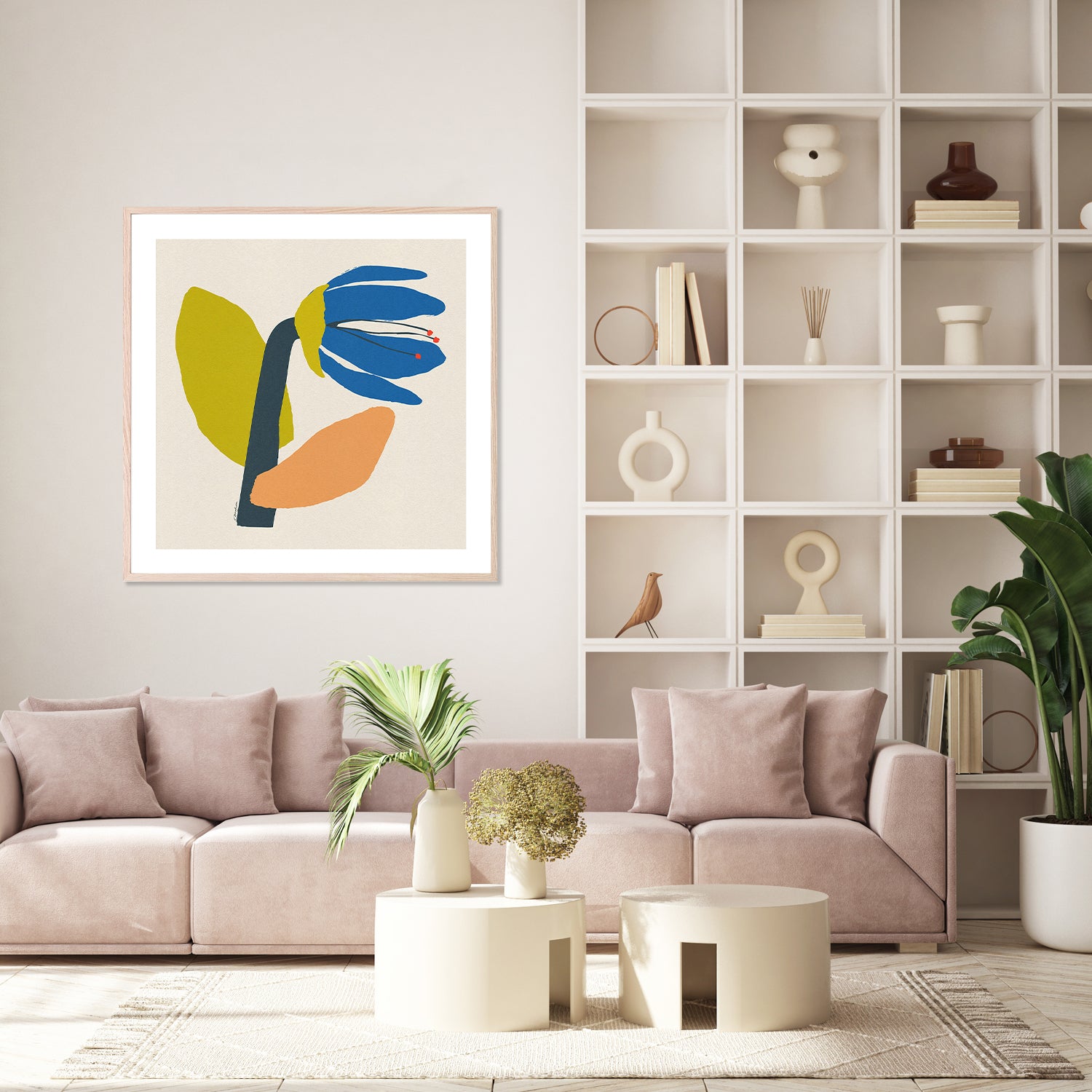wall-art-print-canvas-poster-framed-Single Blue Flower With Cream Leaf-9