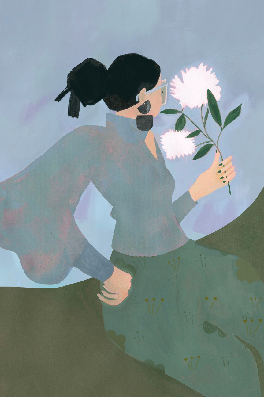 wall-art-print-canvas-poster-framed-Sitting With Flower-1
