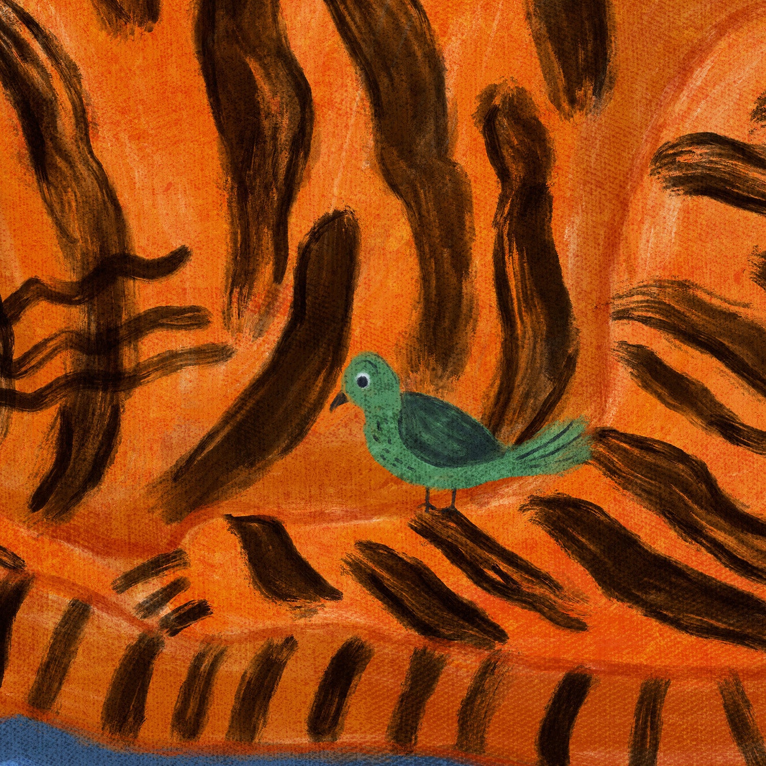 wall-art-print-canvas-poster-framed-Sleeping Tiger and a Bird Animal Friends-11