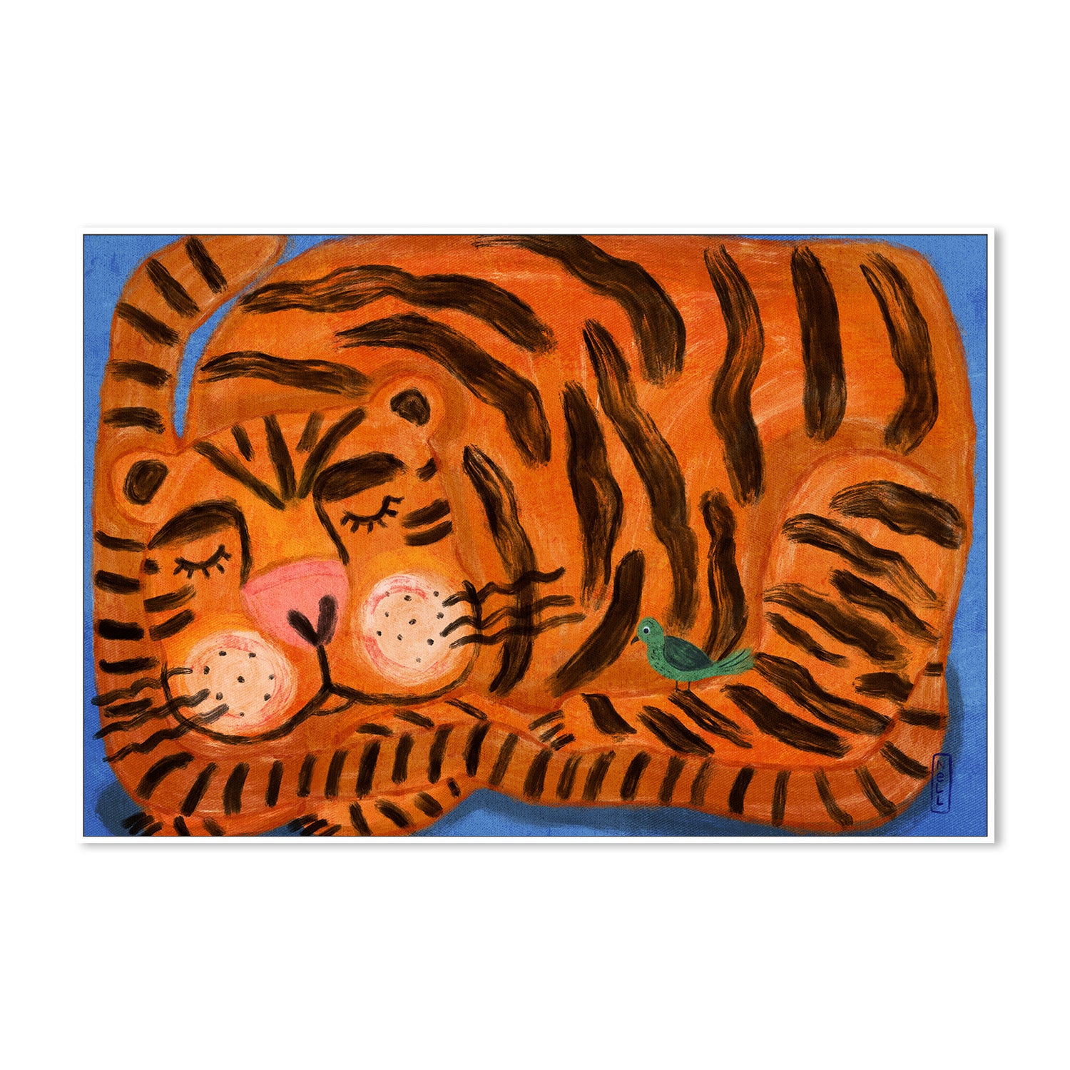 wall-art-print-canvas-poster-framed-Sleeping Tiger and a Bird Animal Friends-5