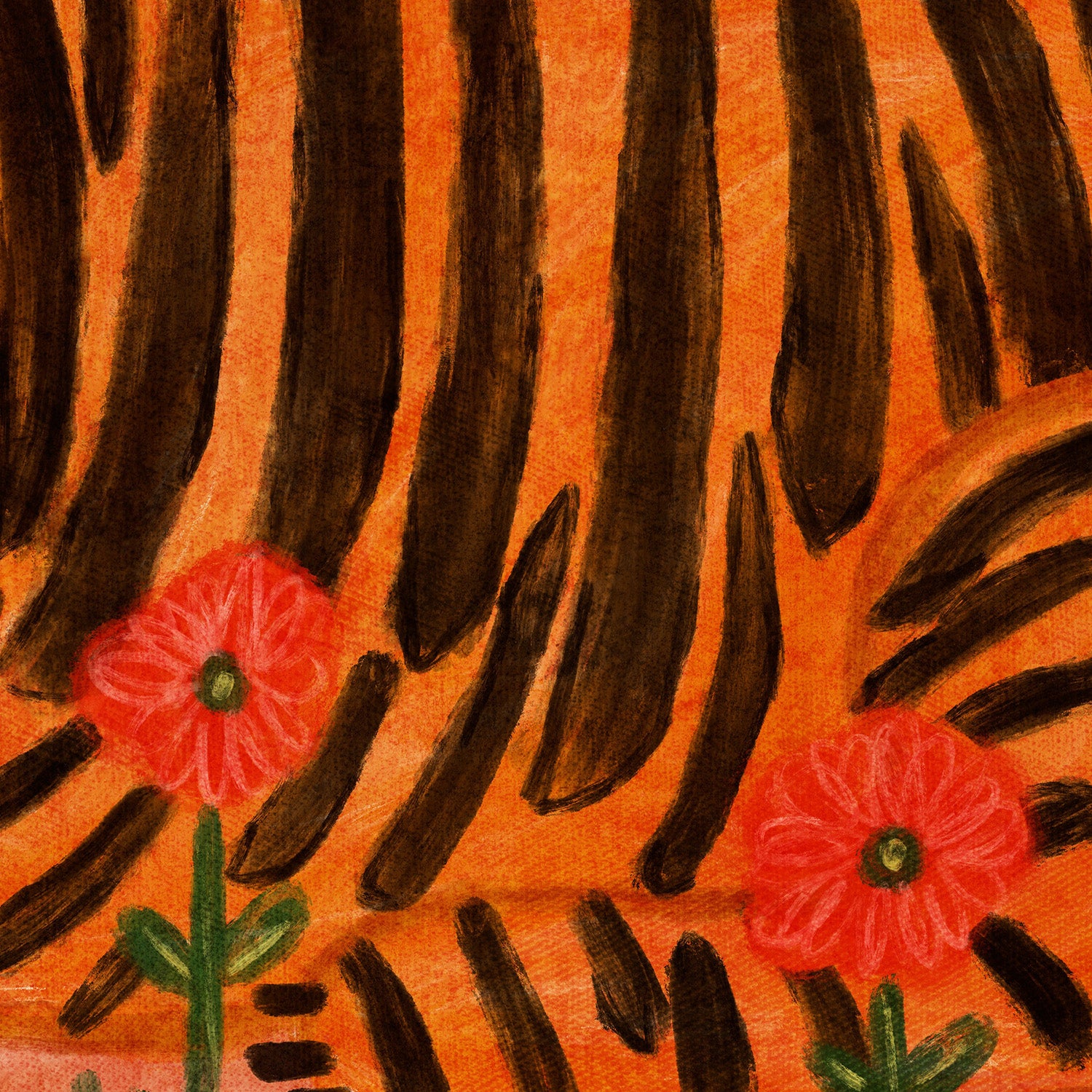 wall-art-print-canvas-poster-framed-Sleeping Tiger in a Flower Garden-11