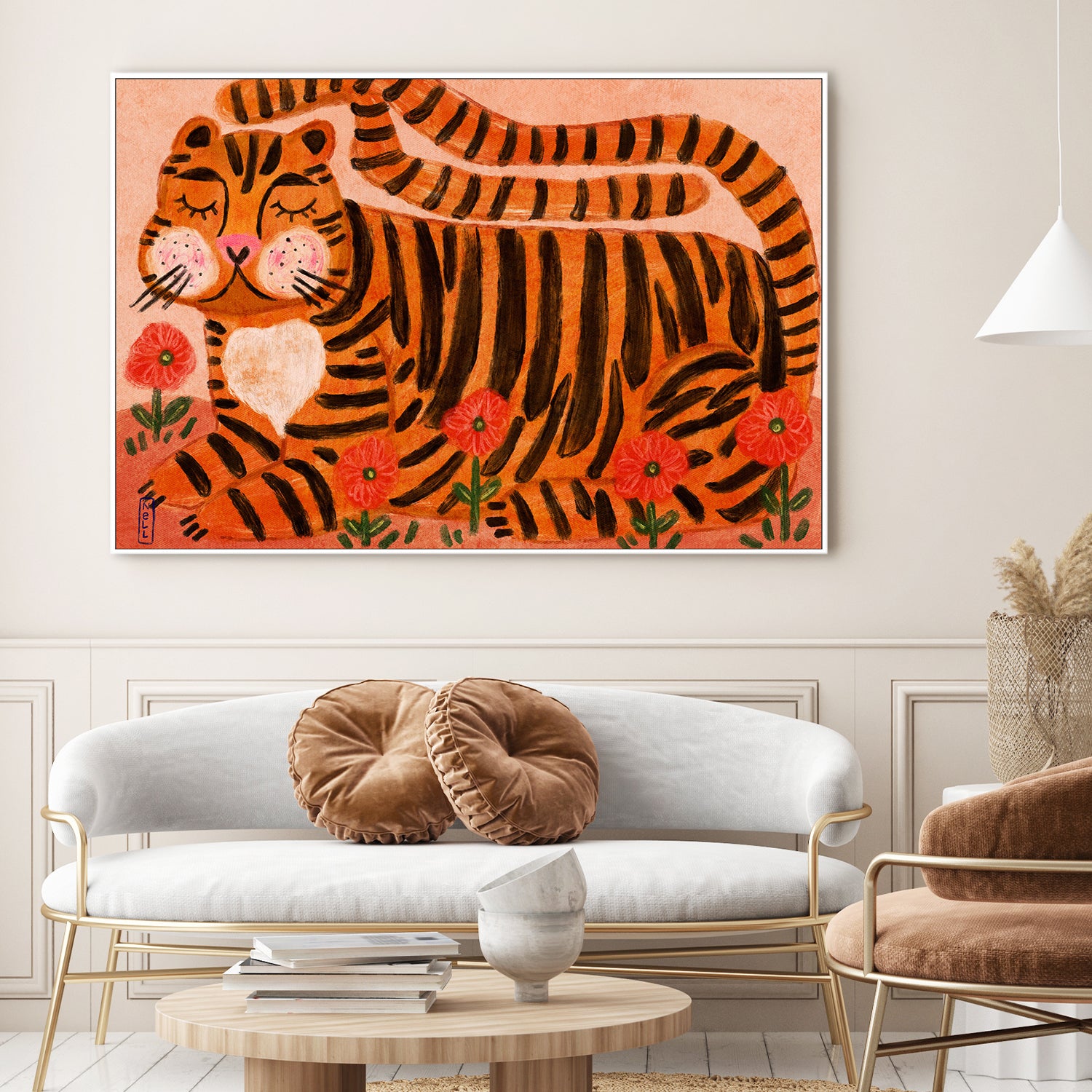 wall-art-print-canvas-poster-framed-Sleeping Tiger in a Flower Garden-2