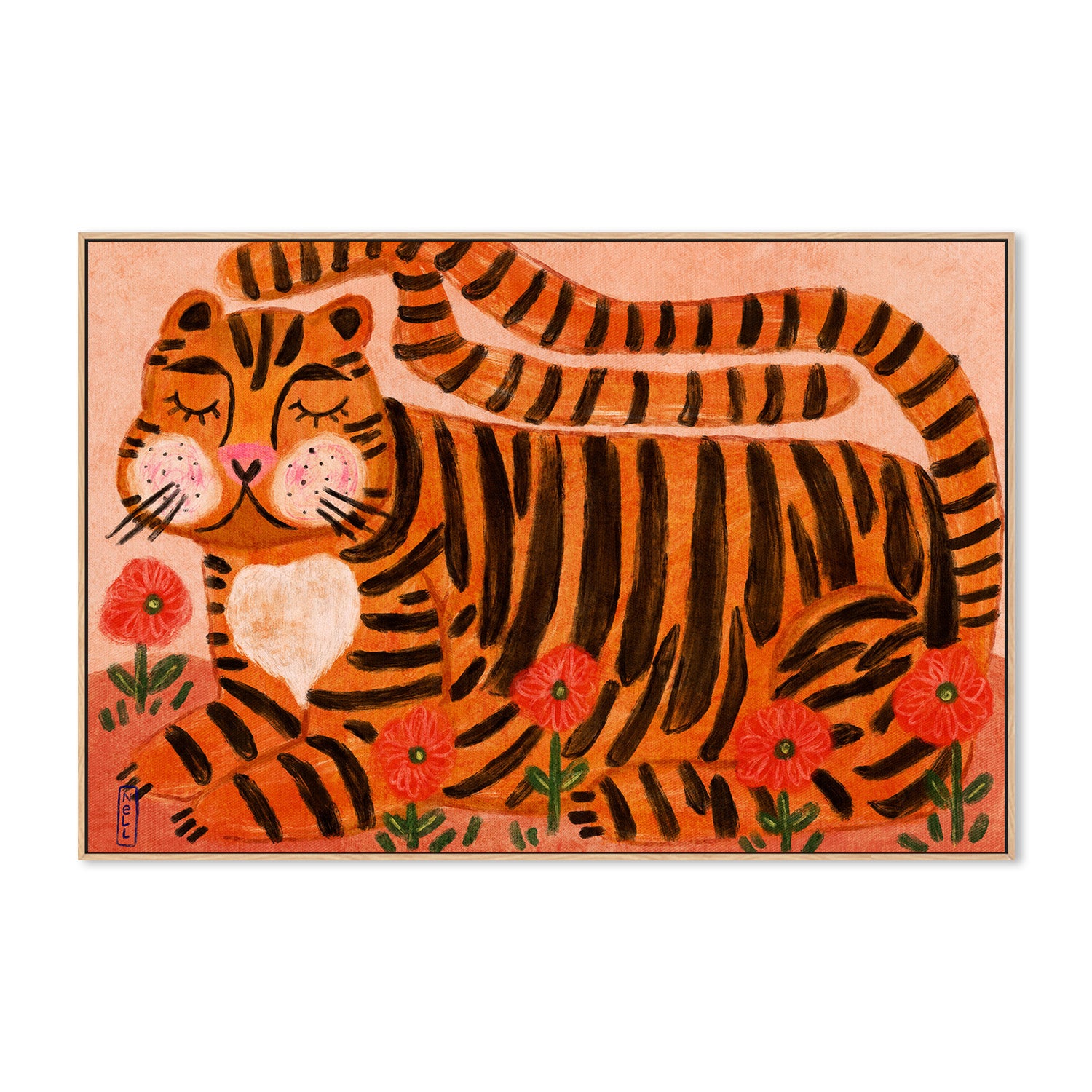 wall-art-print-canvas-poster-framed-Sleeping Tiger in a Flower Garden-4