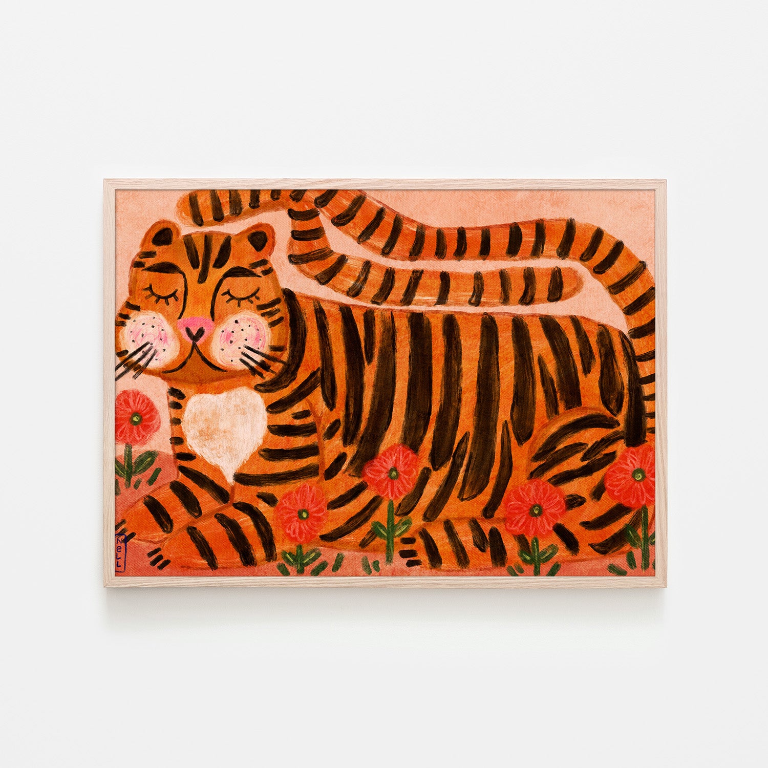 wall-art-print-canvas-poster-framed-Sleeping Tiger in a Flower Garden-6