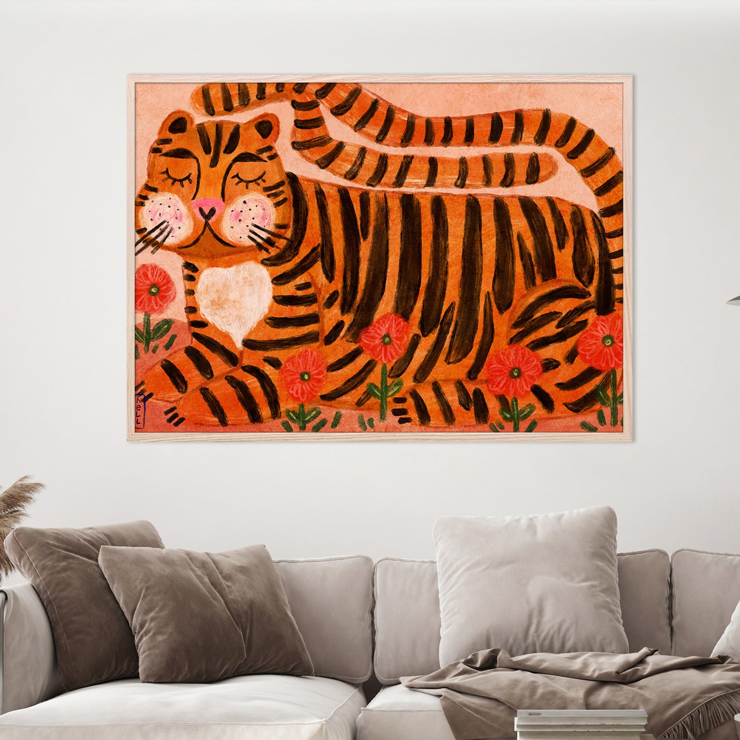 wall-art-print-canvas-poster-framed-Sleeping Tiger in a Flower Garden-7