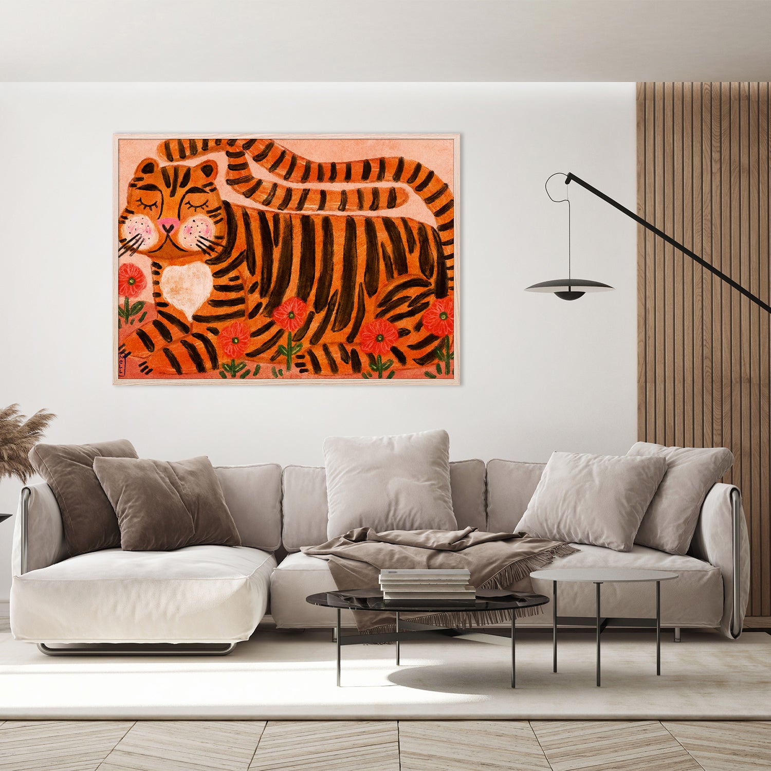 wall-art-print-canvas-poster-framed-Sleeping Tiger in a Flower Garden-8
