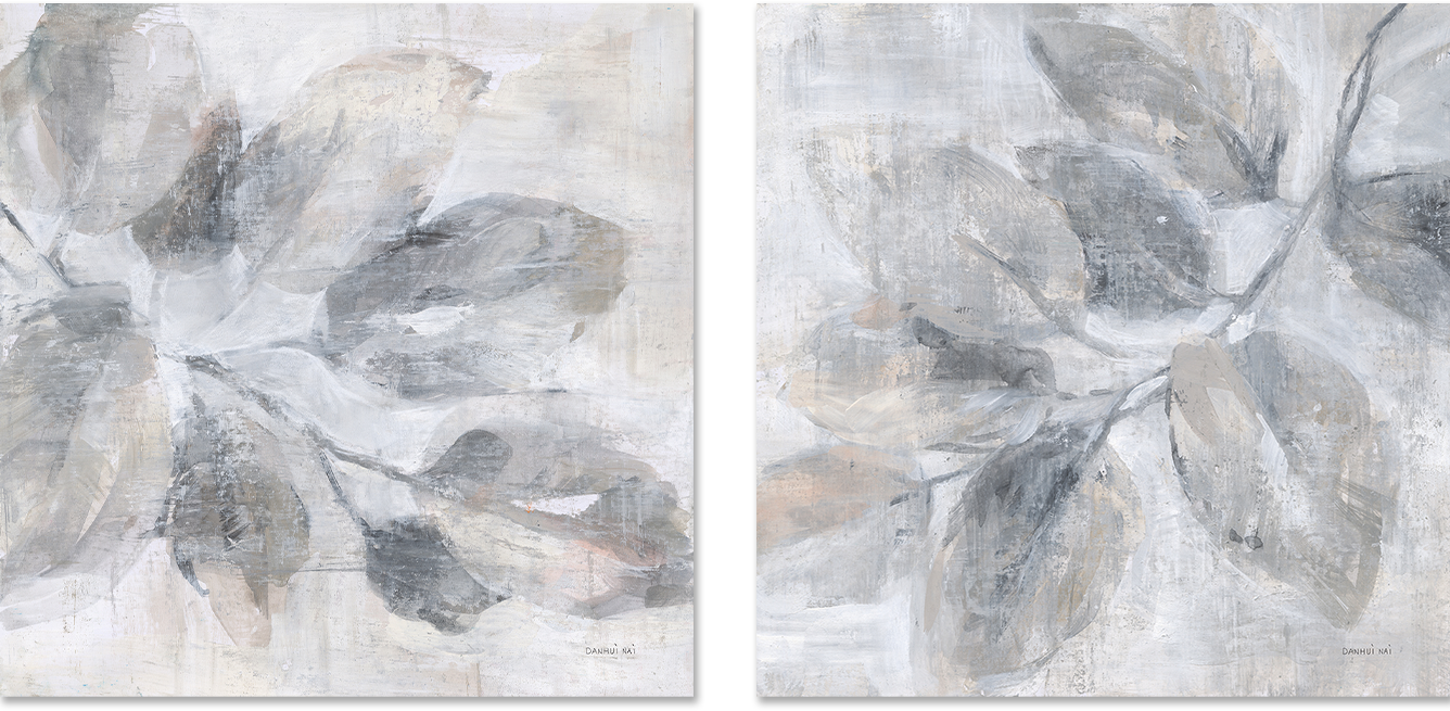 wall-art-print-canvas-poster-framed-Soft Leaves, Style A & B, Set Of 2 , By Danhui Nai-1