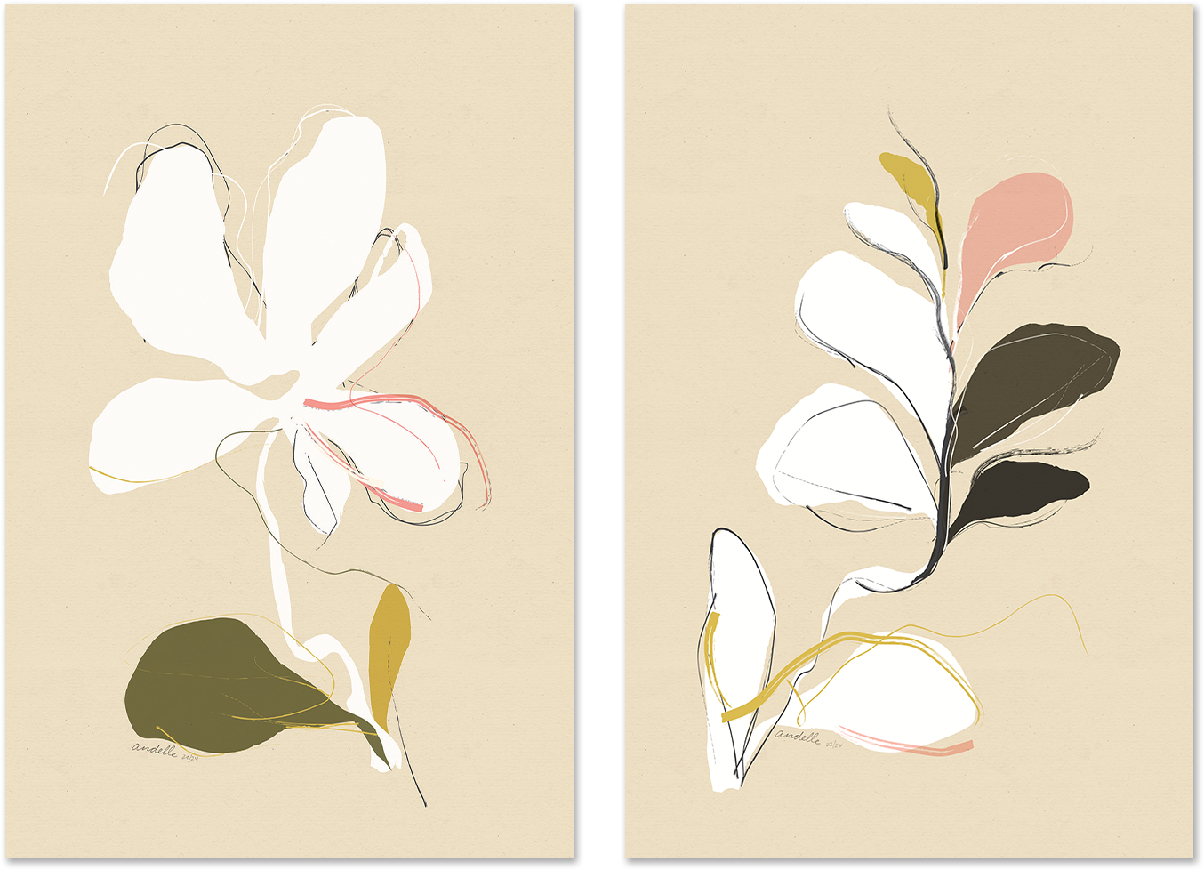 wall-art-print-canvas-poster-framed-Spring Bloom And Buds, Set Of 2 , By Andelle Art-1