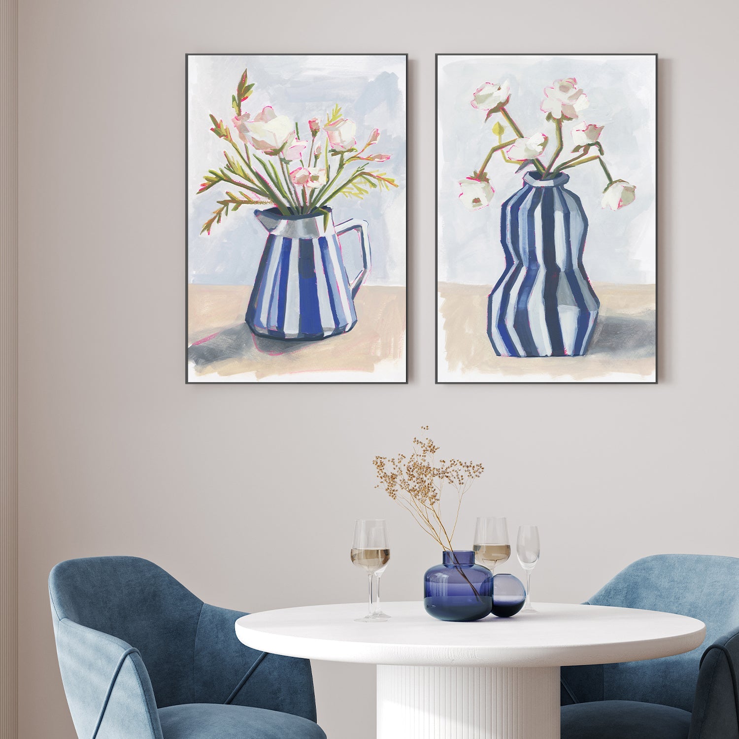 wall-art-print-canvas-poster-framed-Striped Vase, Style A & B, Set Of 2 , By Lucrecia Caporale-2