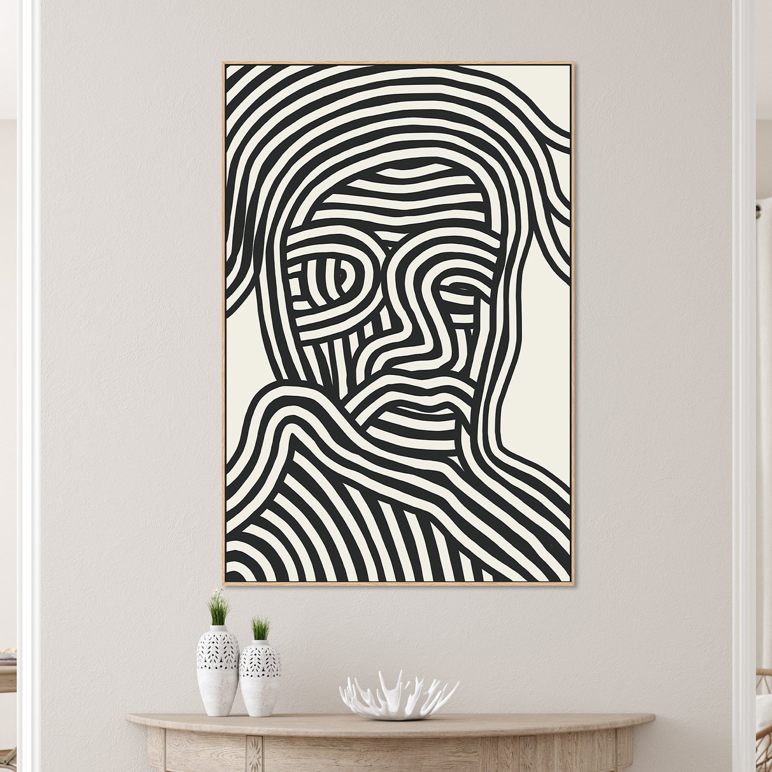 wall-art-print-canvas-poster-framed-Stylized Human Face With Black Stripes-7