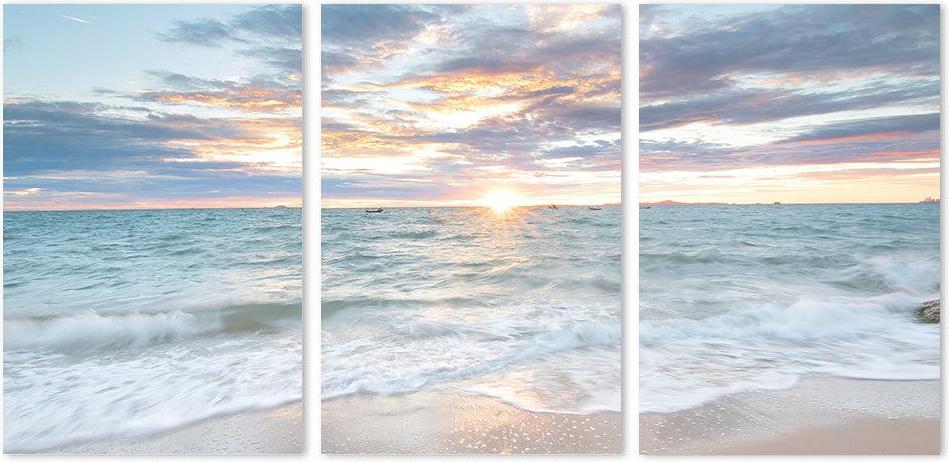 wall-art-print-canvas-poster-framed-Sunrise By The Ocean, Ocean And Beach Landscape, Set Of 3-by-Gioia Wall Art-Gioia Wall Art