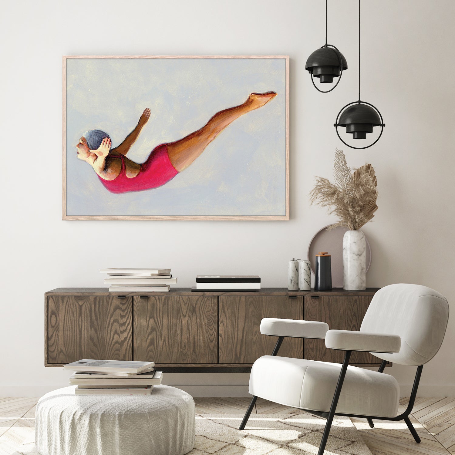 wall-art-print-canvas-poster-framed-Swan Dive in Red Swimsuit-8