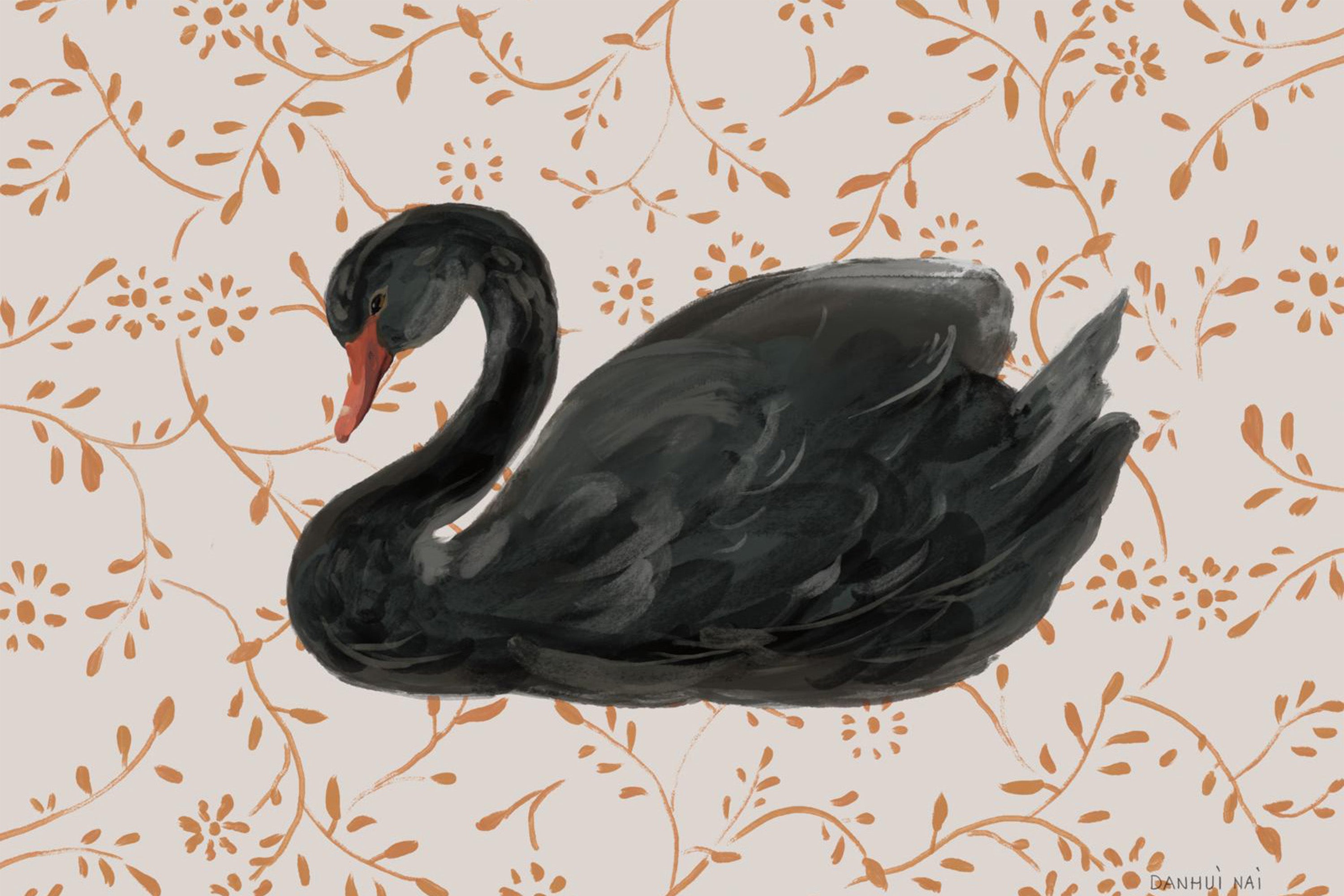 wall-art-print-canvas-poster-framed-Swan Pair Black-1