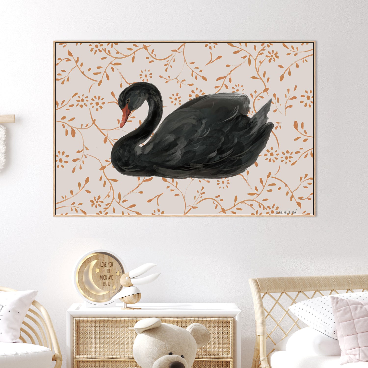 wall-art-print-canvas-poster-framed-Swan Pair Black-2