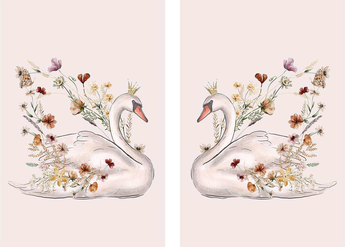 wall-art-print-canvas-poster-framed-Swan, Style A & B, Set Of 2 , By At Viv Home Prints-1