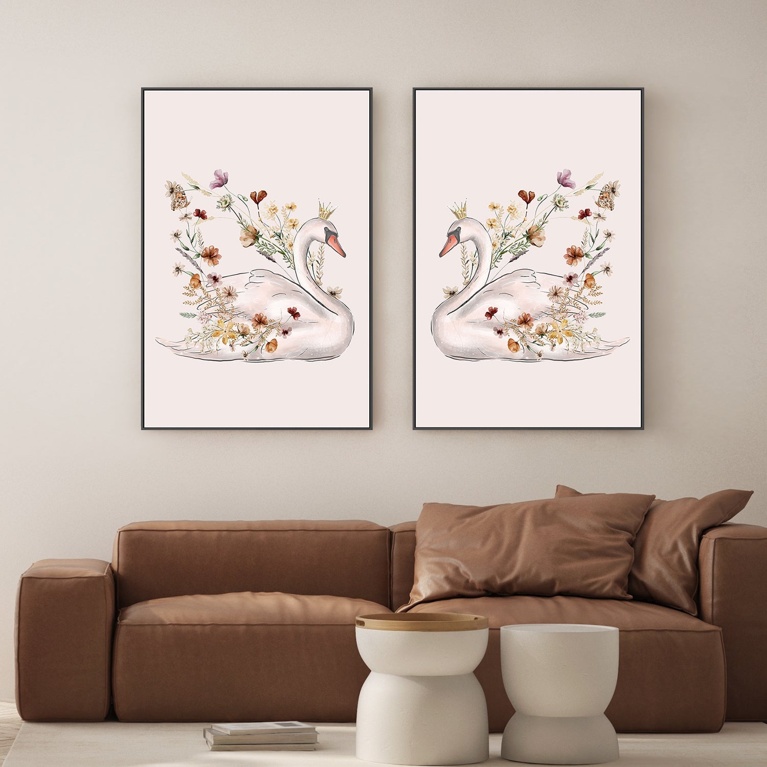 wall-art-print-canvas-poster-framed-Swan, Style A & B, Set Of 2 , By At Viv Home Prints-2