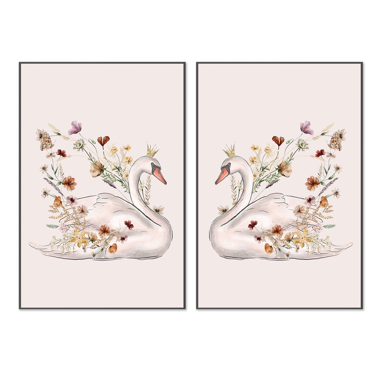 wall-art-print-canvas-poster-framed-Swan, Style A & B, Set Of 2 , By At Viv Home Prints-3