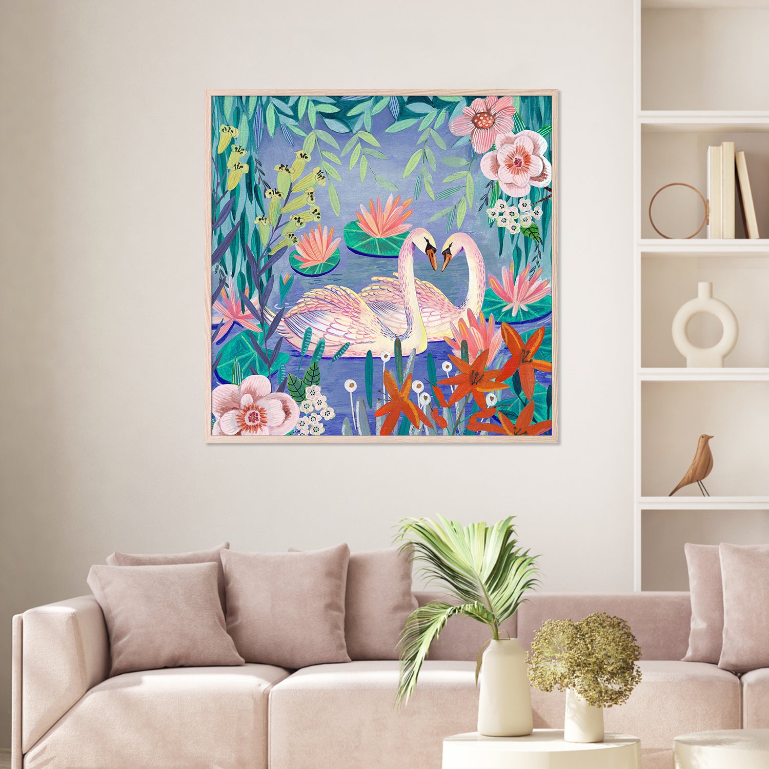 wall-art-print-canvas-poster-framed-Swans swimming in the pound-2