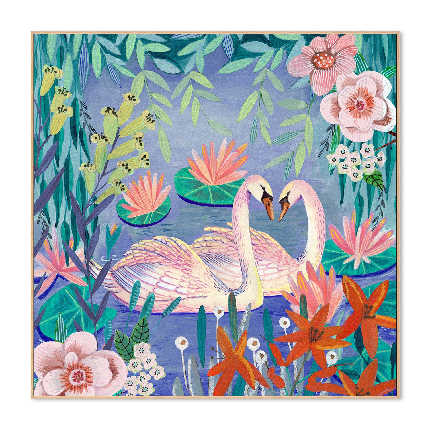 wall-art-print-canvas-poster-framed-Swans swimming in the pound-4