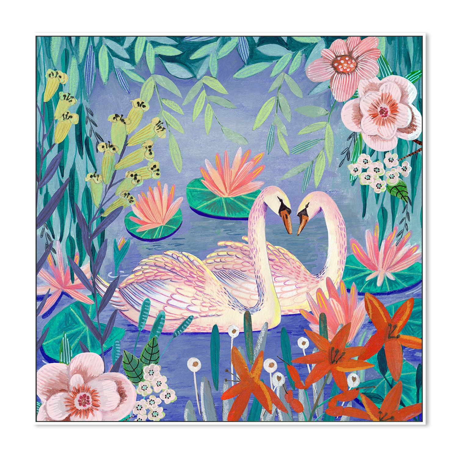 wall-art-print-canvas-poster-framed-Swans swimming in the pound-5